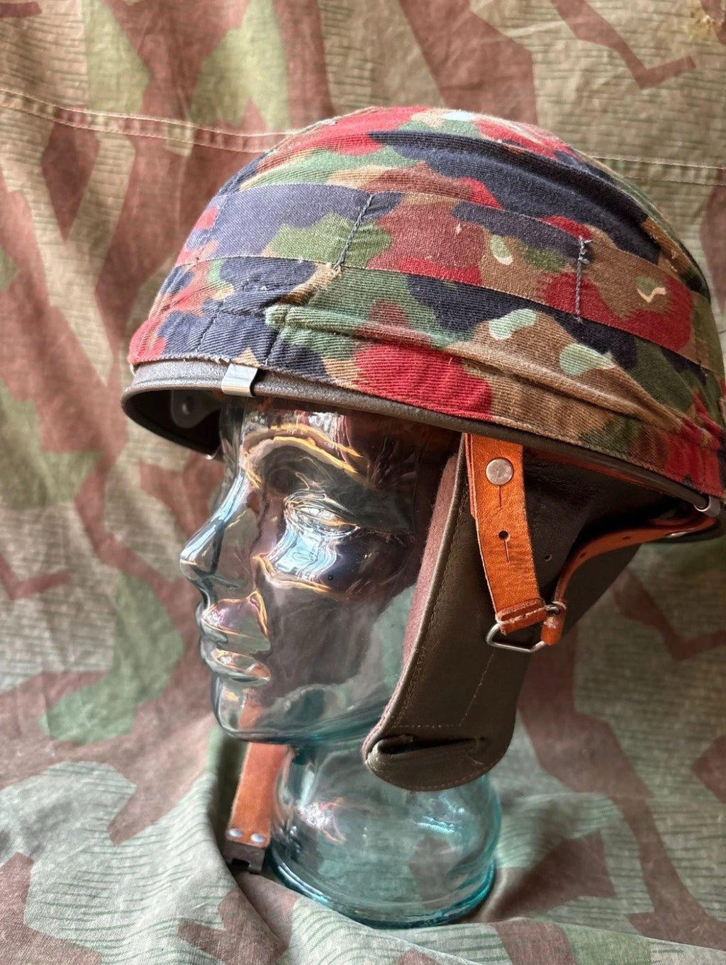 Cold War Swiss army motorist motorcycle troops motorized helmet shell camo cover taz 57 alpenflage uniform soldier