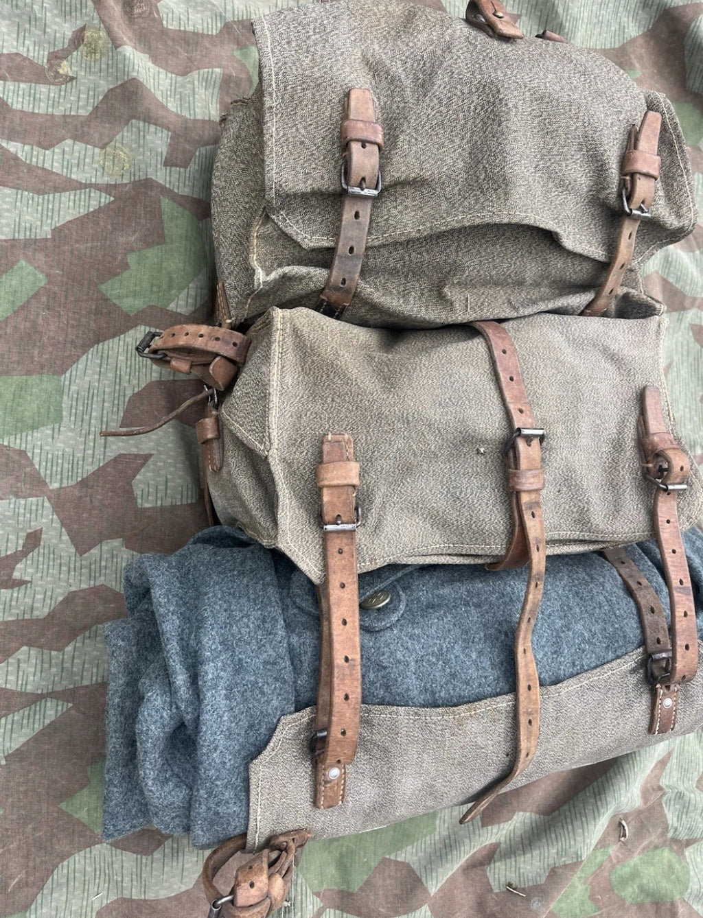 WW1/interwar/WW2 Swiss army backpack haversack rucksack ord.14/17 canvas salt and pepper equipment soldier