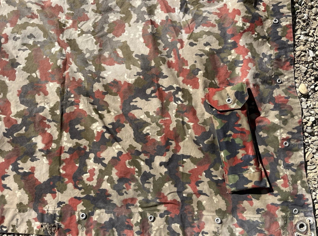 Cold War Swiss army tent half canvas field cover camo alpenflage taz 57 with poles