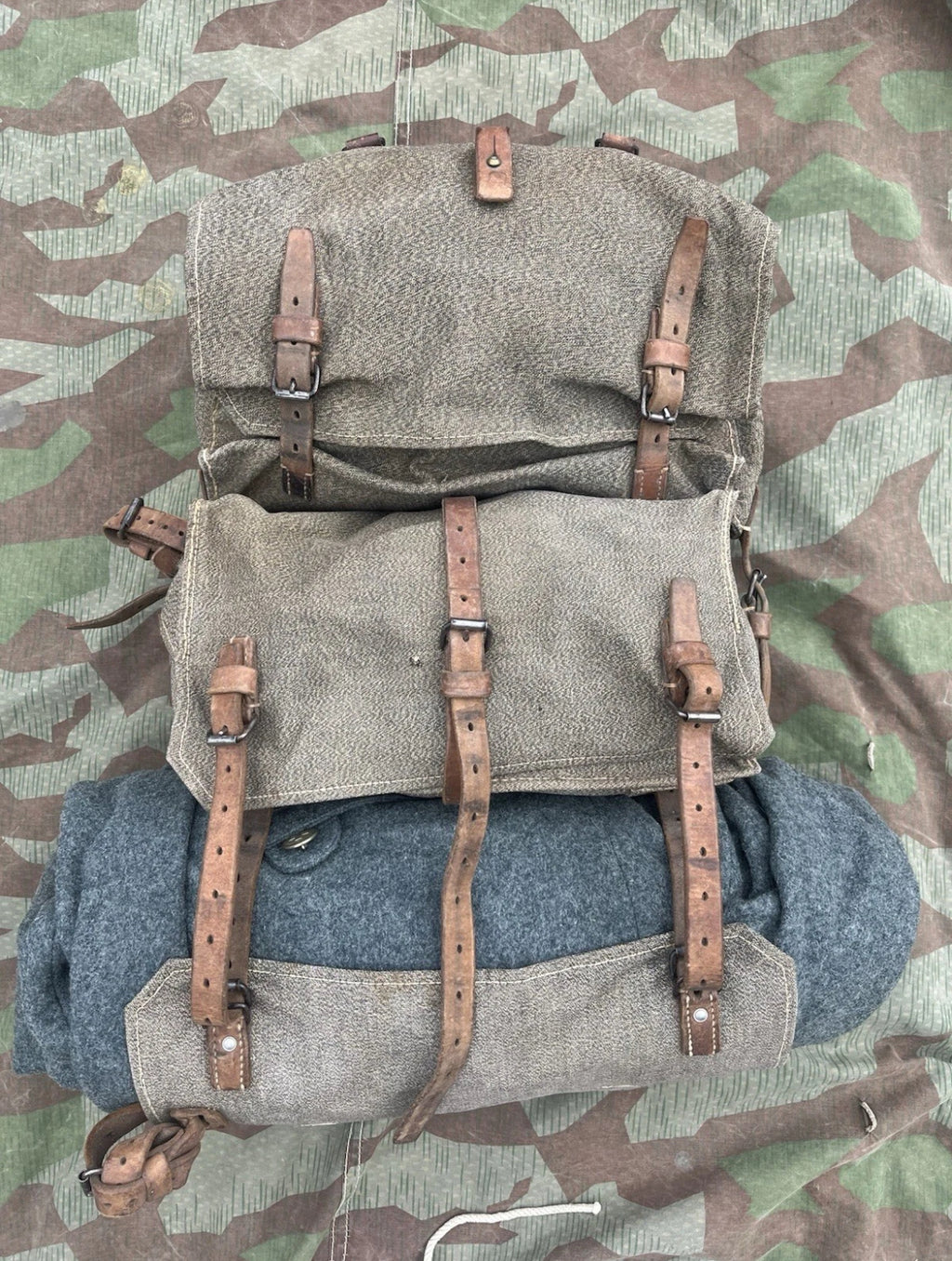 WW1/interwar/WW2 Swiss army backpack haversack rucksack ord.14/17 canvas salt and pepper equipment soldier