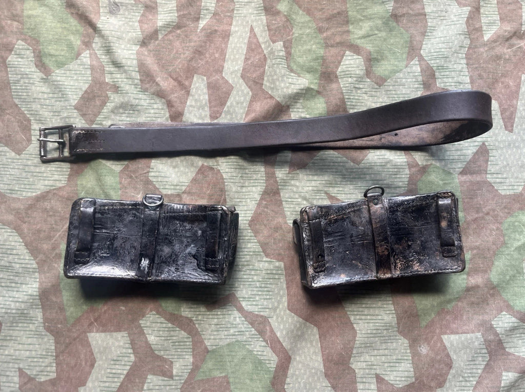 WW1 Swiss army belt webbing web set ammo pouches leather uniform soldier