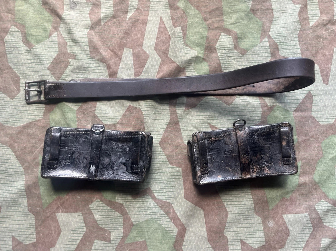 WW1 Swiss army belt webbing web set ammo pouches leather uniform soldier