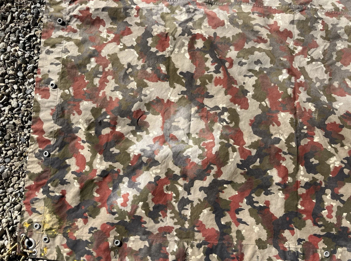 Cold War Swiss army tent half canvas field cover camo alpenflage taz 57 with poles