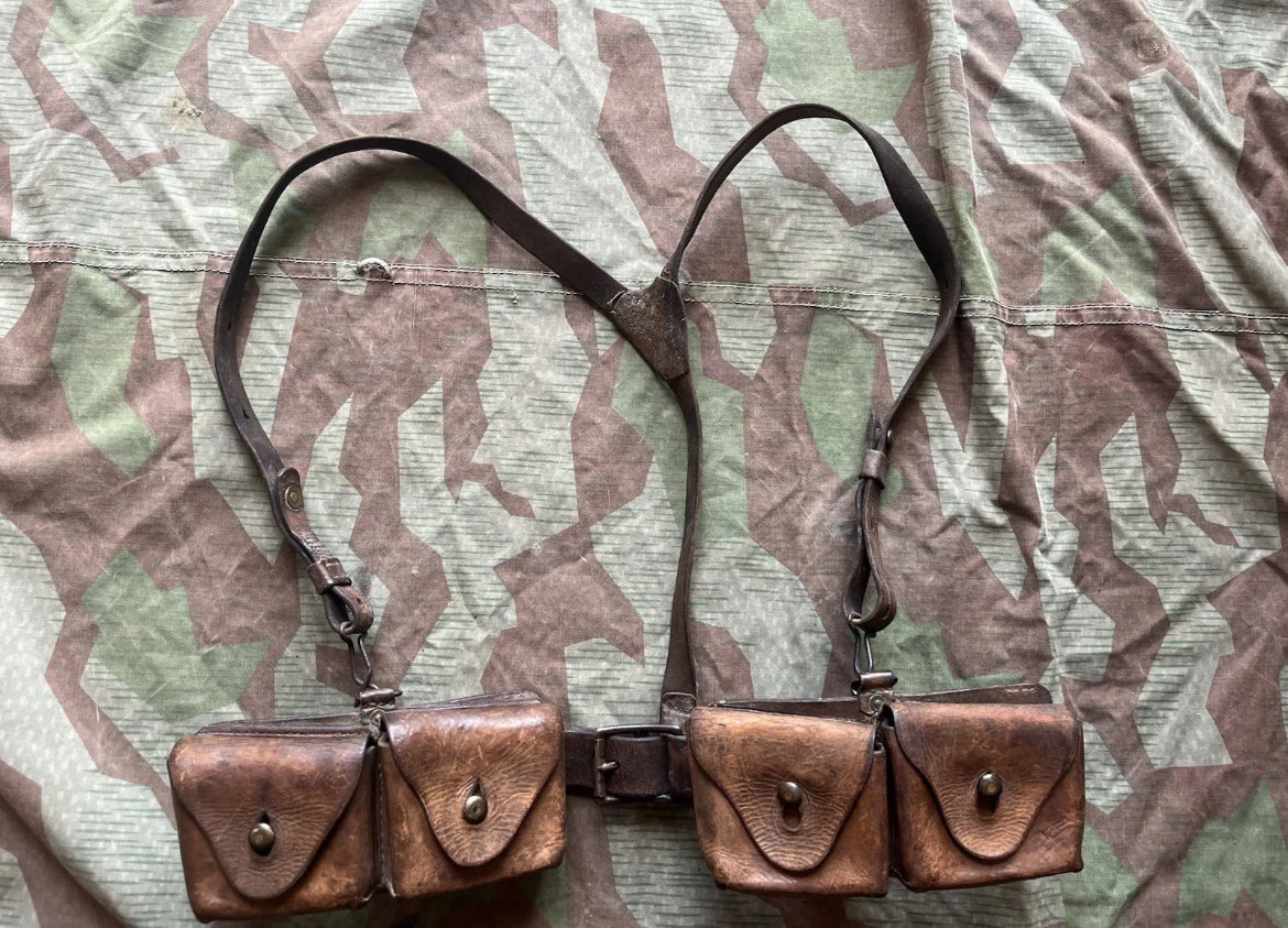 WW1 Swiss army webbing set y straps suspenders belt ammo pouches web gear leather uniform soldier