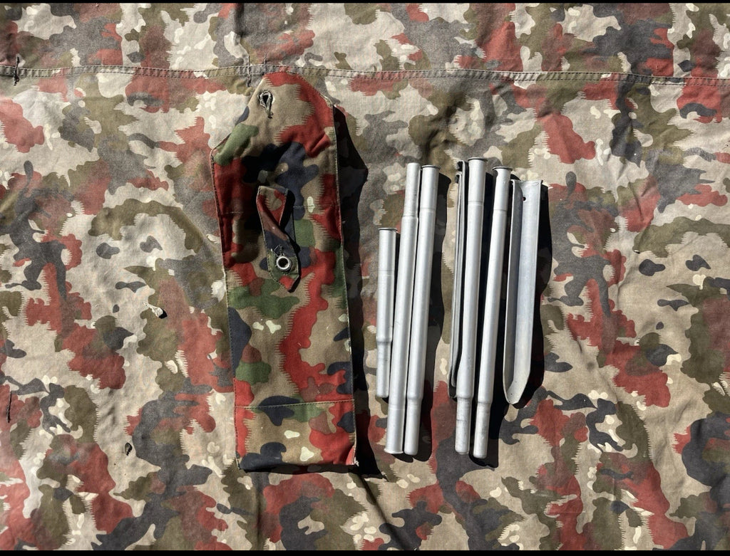 Cold War Swiss army tent half canvas field cover camo alpenflage taz 57 with poles