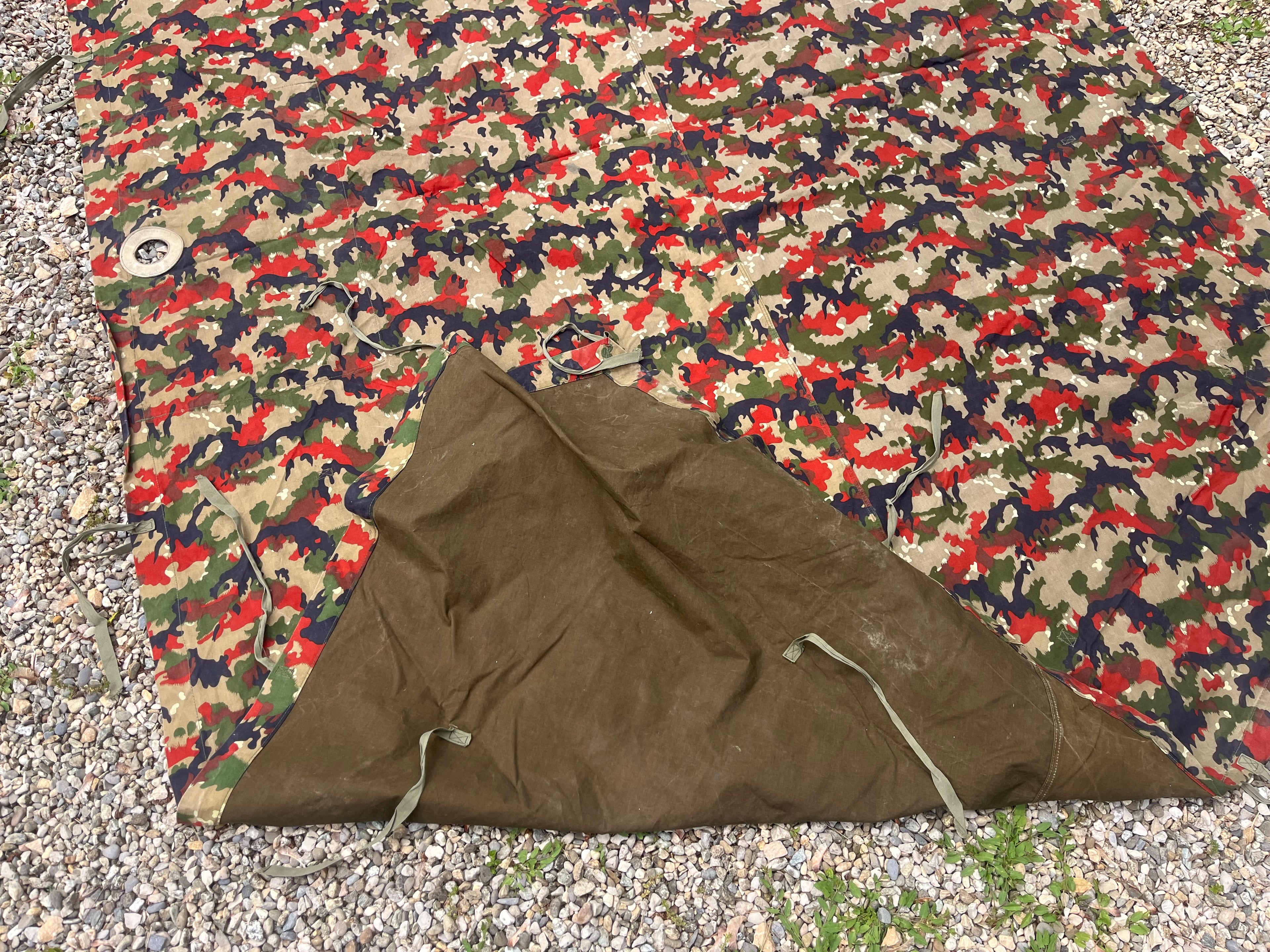 Early model Cold War Swiss army alpenflage camo tent canvas zeltbahn