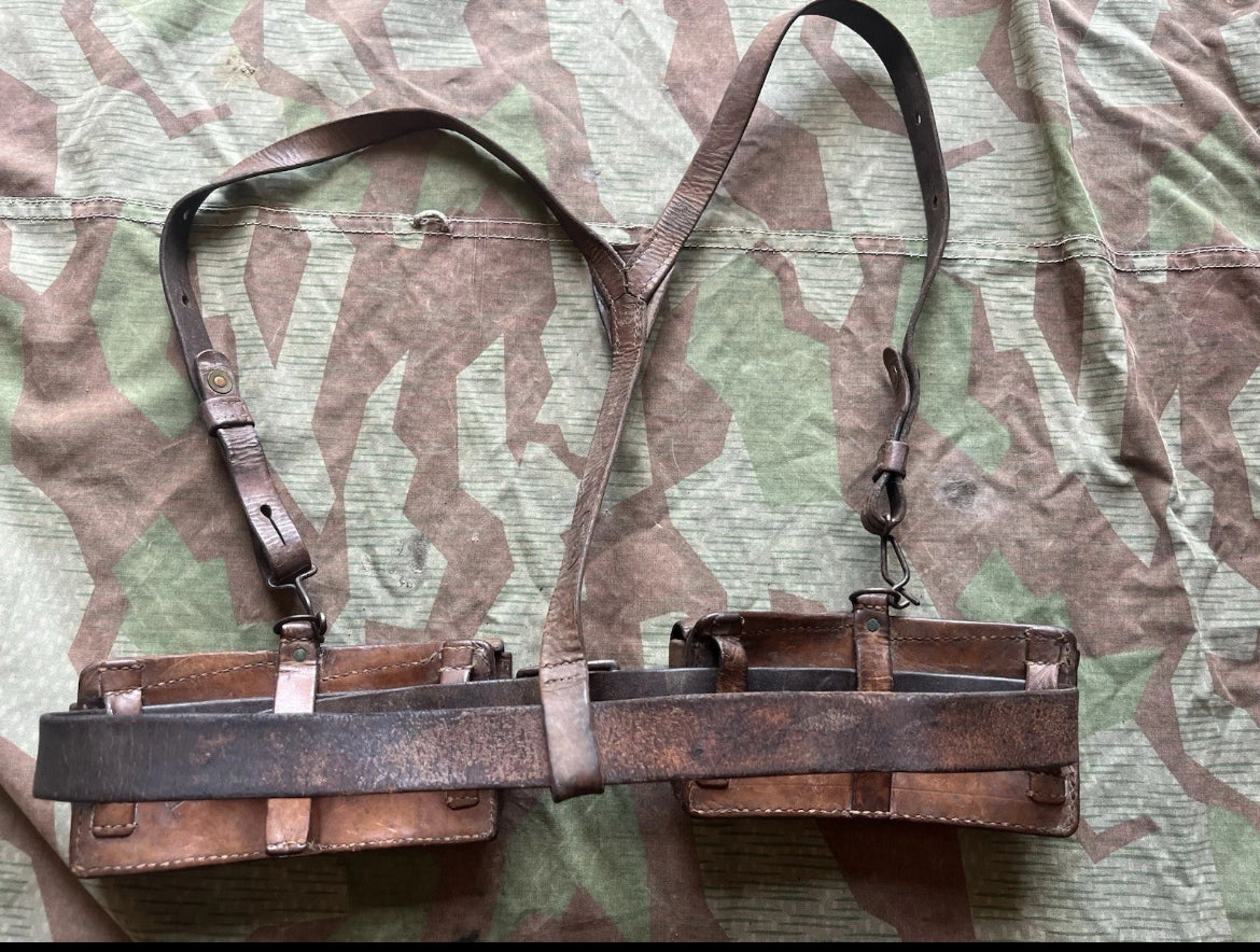 WW1 Swiss army webbing set y straps suspenders belt ammo pouches web gear leather uniform soldier