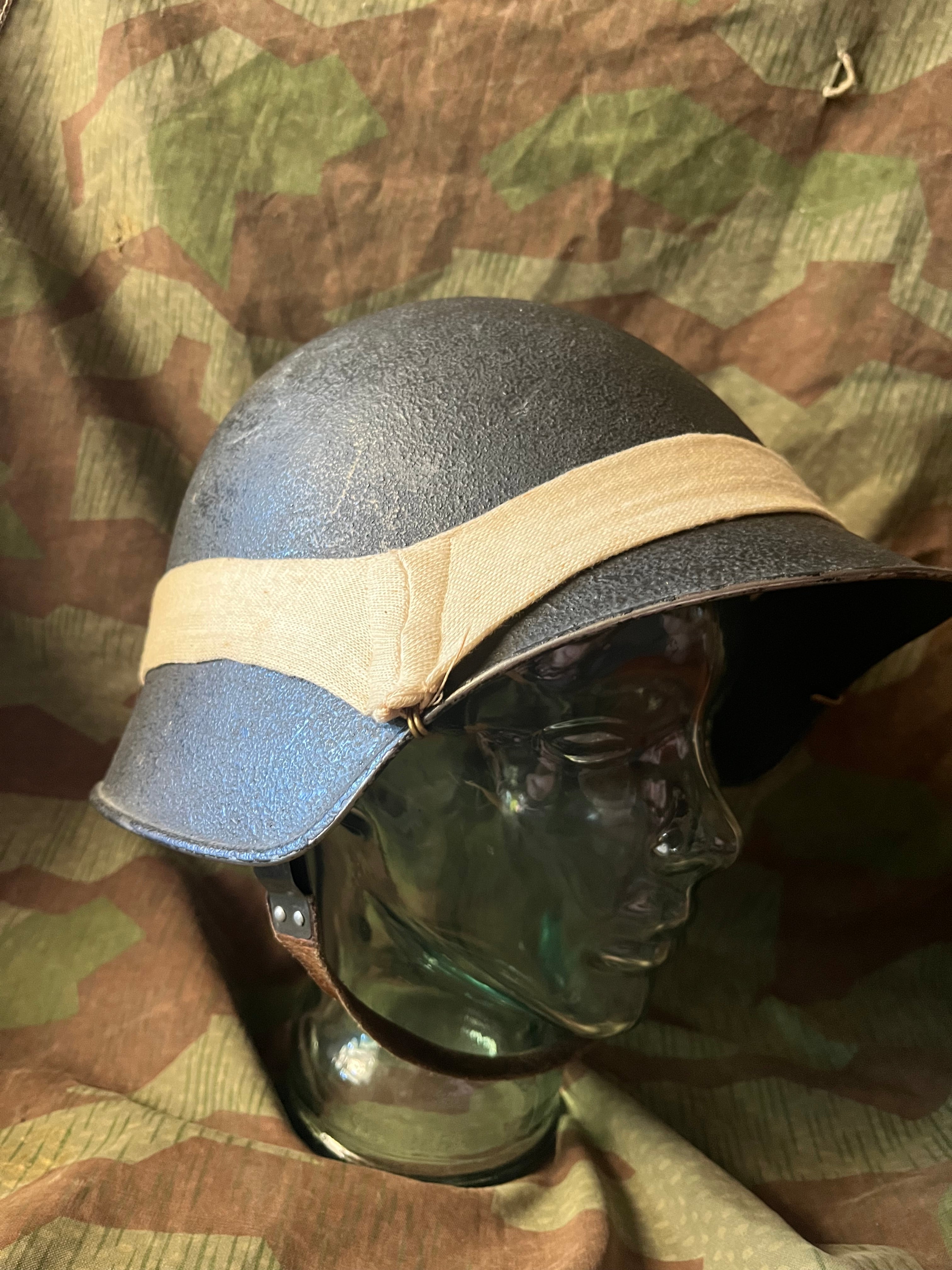 Interwar/WW2 Swiss army original m18 helmet with maneuvers band  uniform soldier