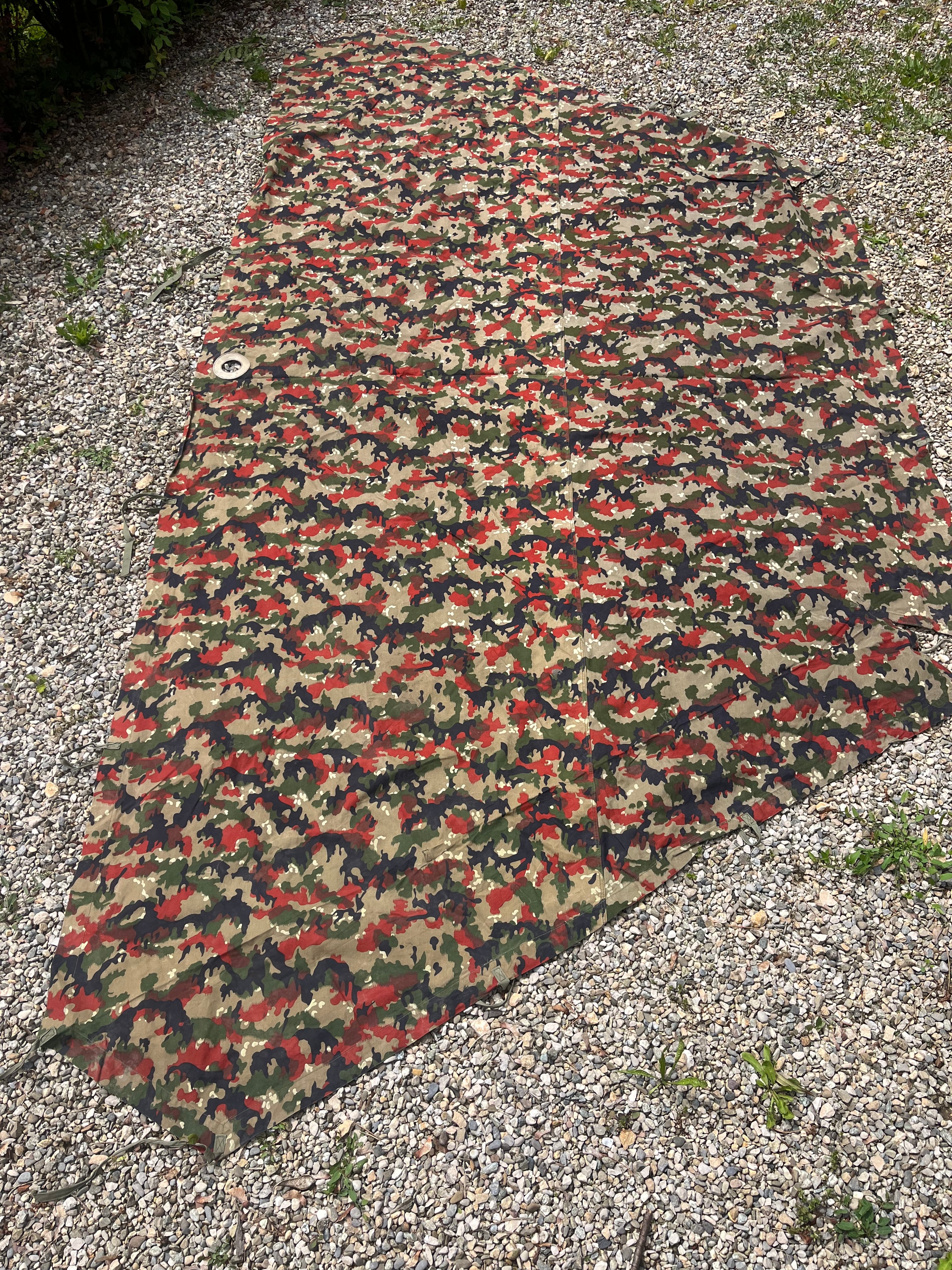 Early model Cold War Swiss army alpenflage camo tent canvas zeltbahn