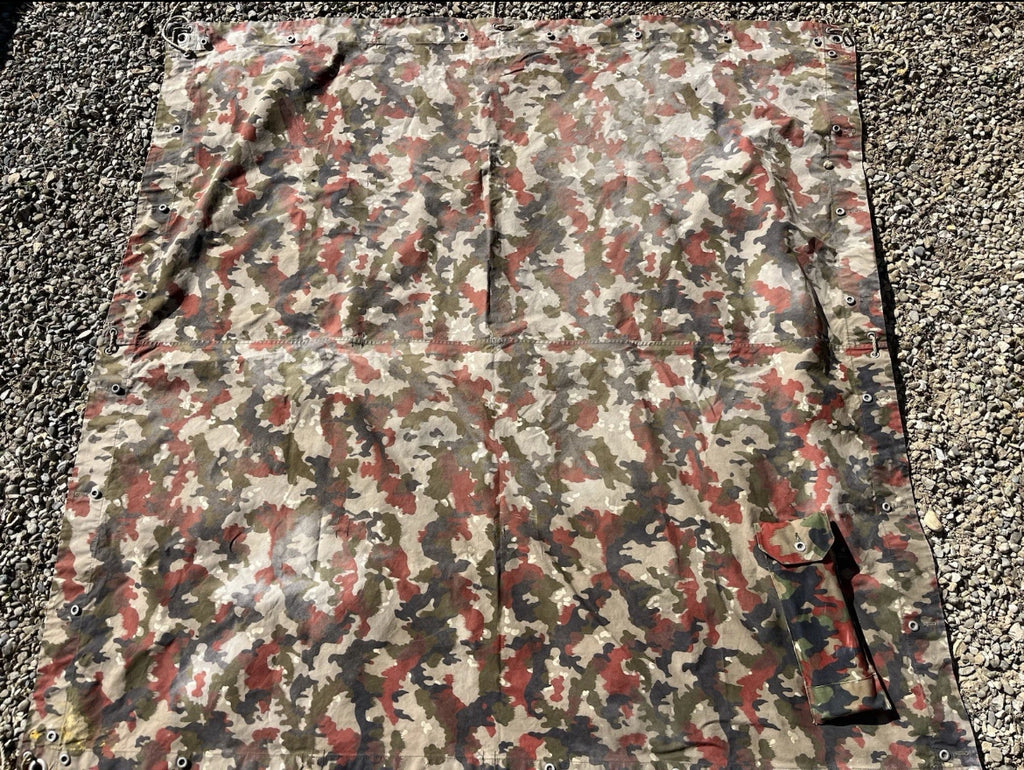 Cold War Swiss army tent half canvas field cover camo alpenflage taz 57 with poles