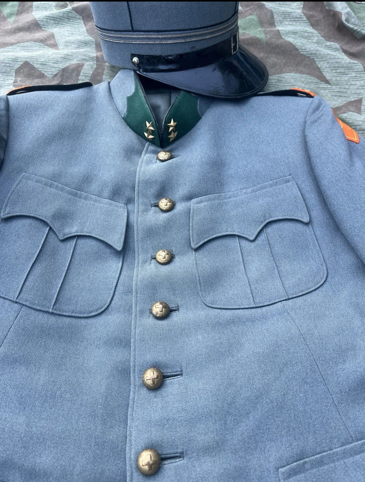 Interwar/WW2 Swiss army complete uniform officer first lieutenant machine gunner infantry pants jacket and hat ord.26 early war
