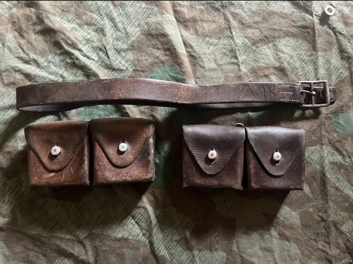 Interwar/WW2 Swiss army belt webbing web set ammo pouches leather uniform soldier