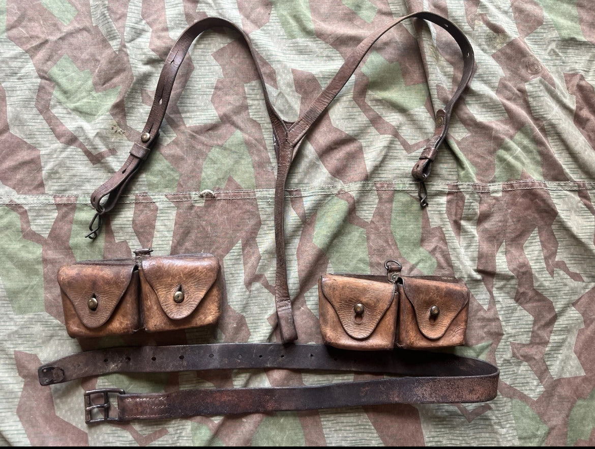 WW1 Swiss army webbing set y straps suspenders belt ammo pouches web gear leather uniform soldier