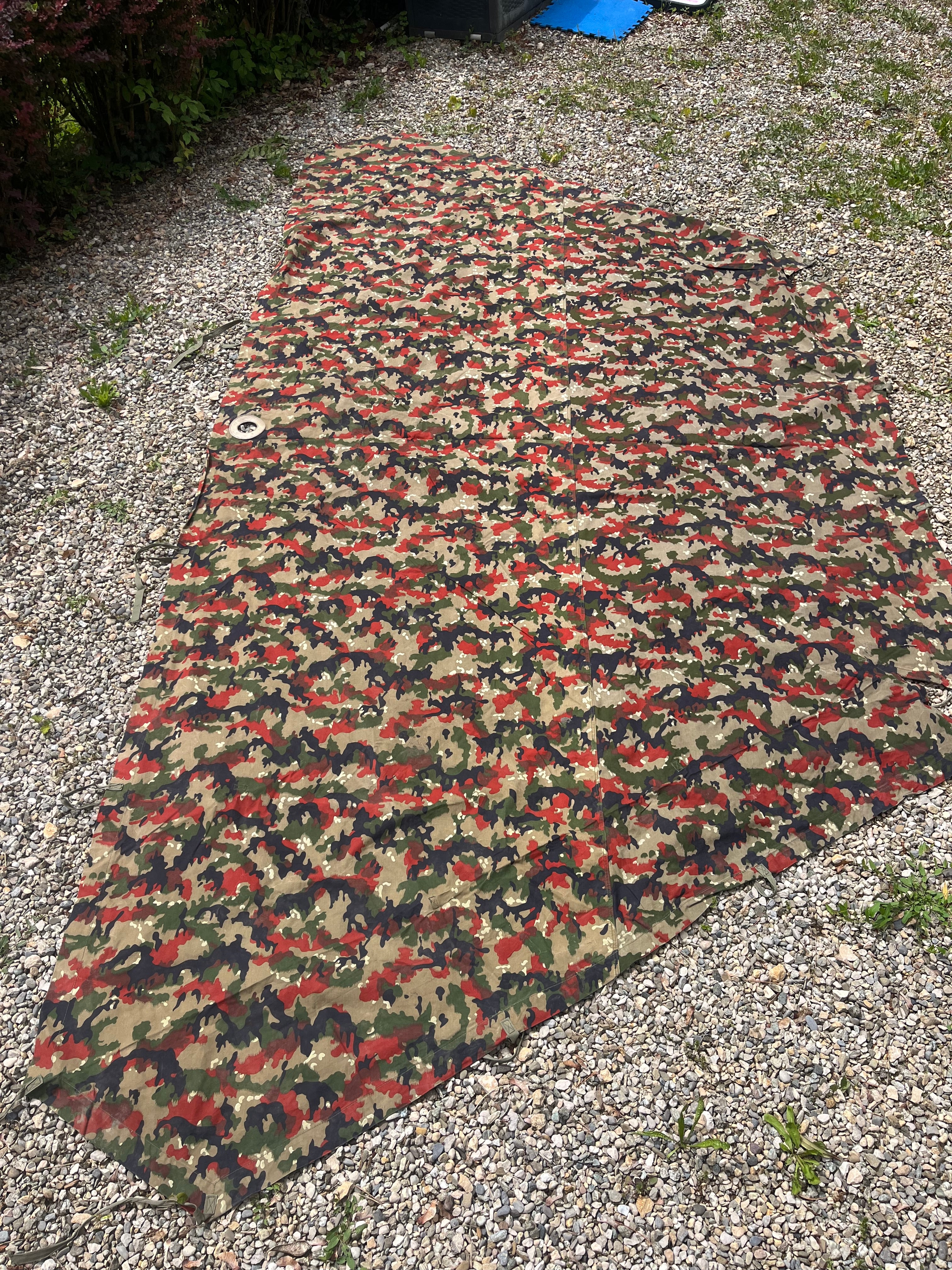 Early model Cold War Swiss army alpenflage camo tent canvas zeltbahn
