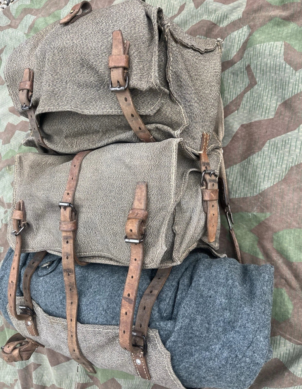 WW1/interwar/WW2 Swiss army backpack haversack rucksack ord.14/17 canvas salt and pepper equipment soldier
