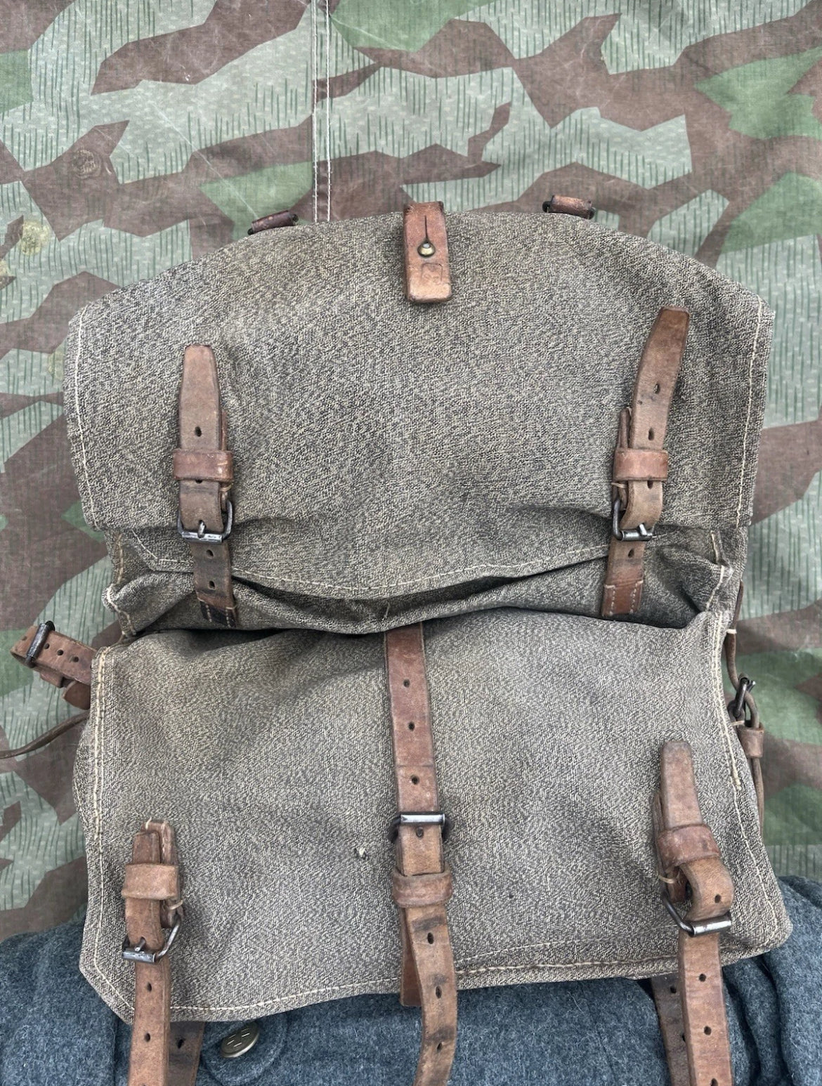 WW1/interwar/WW2 Swiss army backpack haversack rucksack ord.14/17 canvas salt and pepper equipment soldier